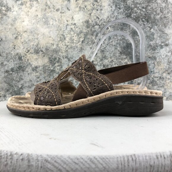 Earth Women's Size 7 Willow Brown Leather Open Toe Slingback Wedge Heel Sandals - Picture 5 of 13